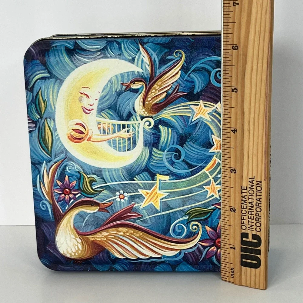 Century Resources Celestial Moon Harp Swans Vintage Square Metal Decorative Tin